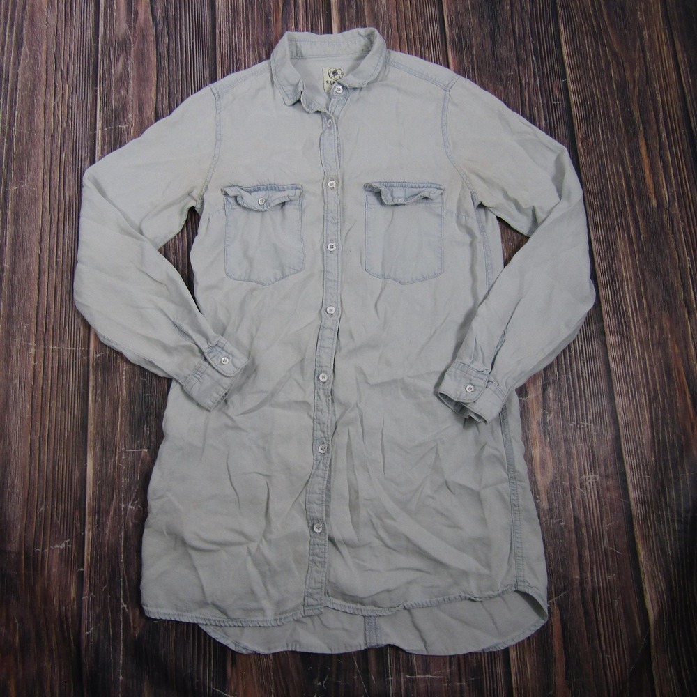 S&A Dress Womens S Blue Shirt Dress Chambray Lyocell Button‎ Pockets Long Sleeve
